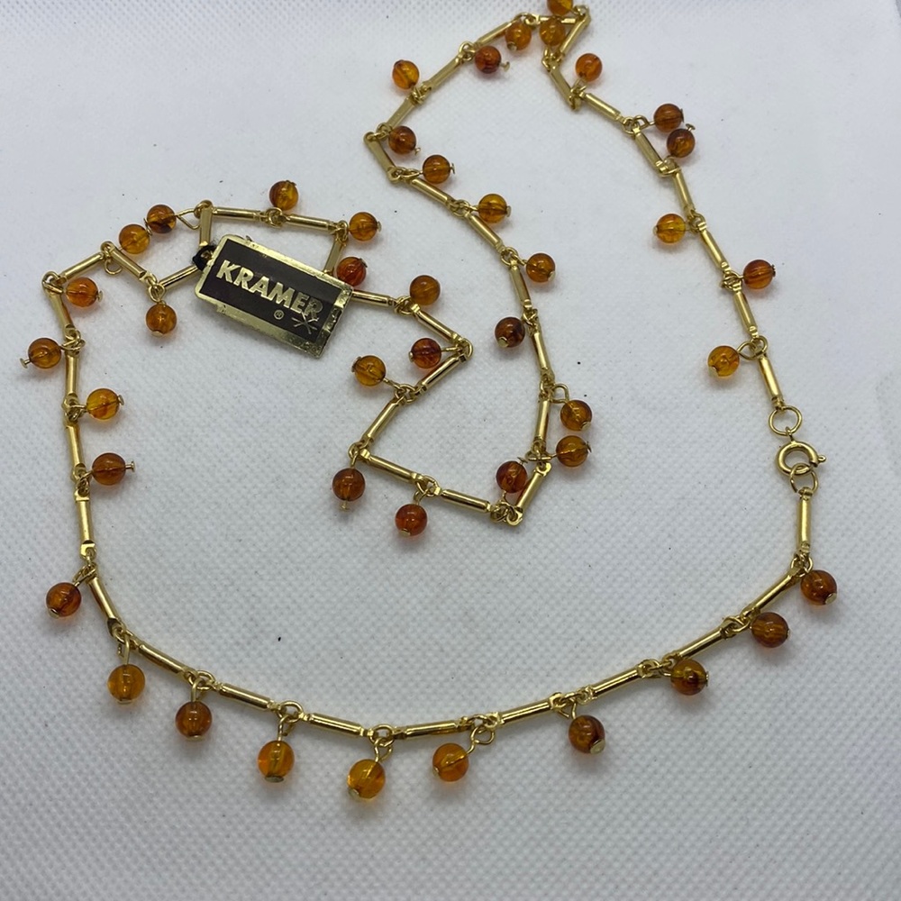 Vintage Kramer NWT Beaded Gold tone Necklace